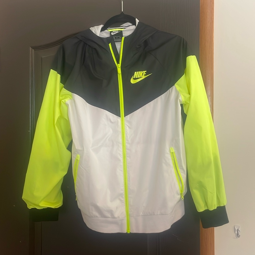 Nike Neon Yellow and Black Windbreaker/Raincoat